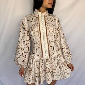 Zimmermann Elegant Cream and Brown Patterned Dress